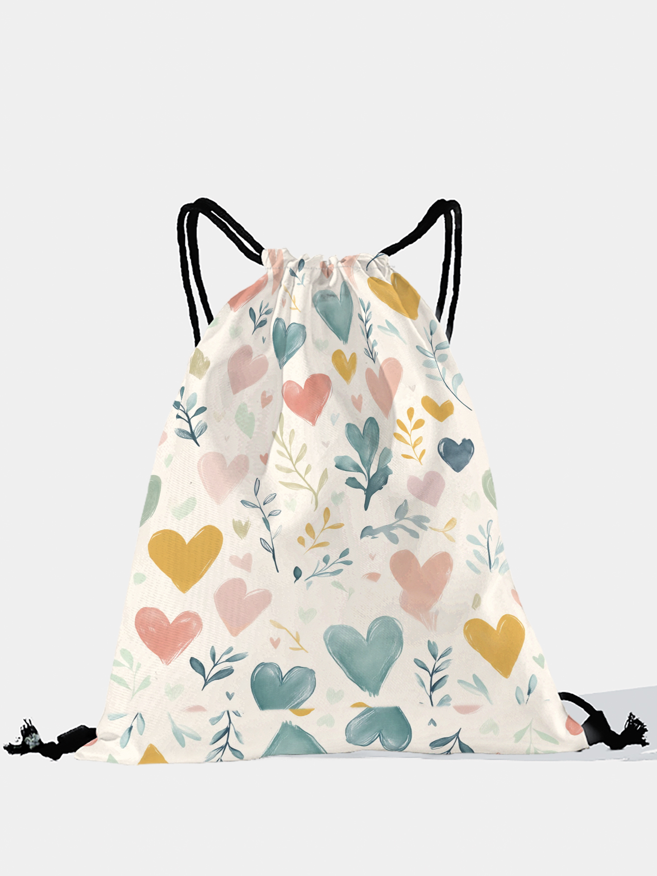 Yoga Fitness Bag - Heart Print Drawstring Backpack, Lightweight Sports