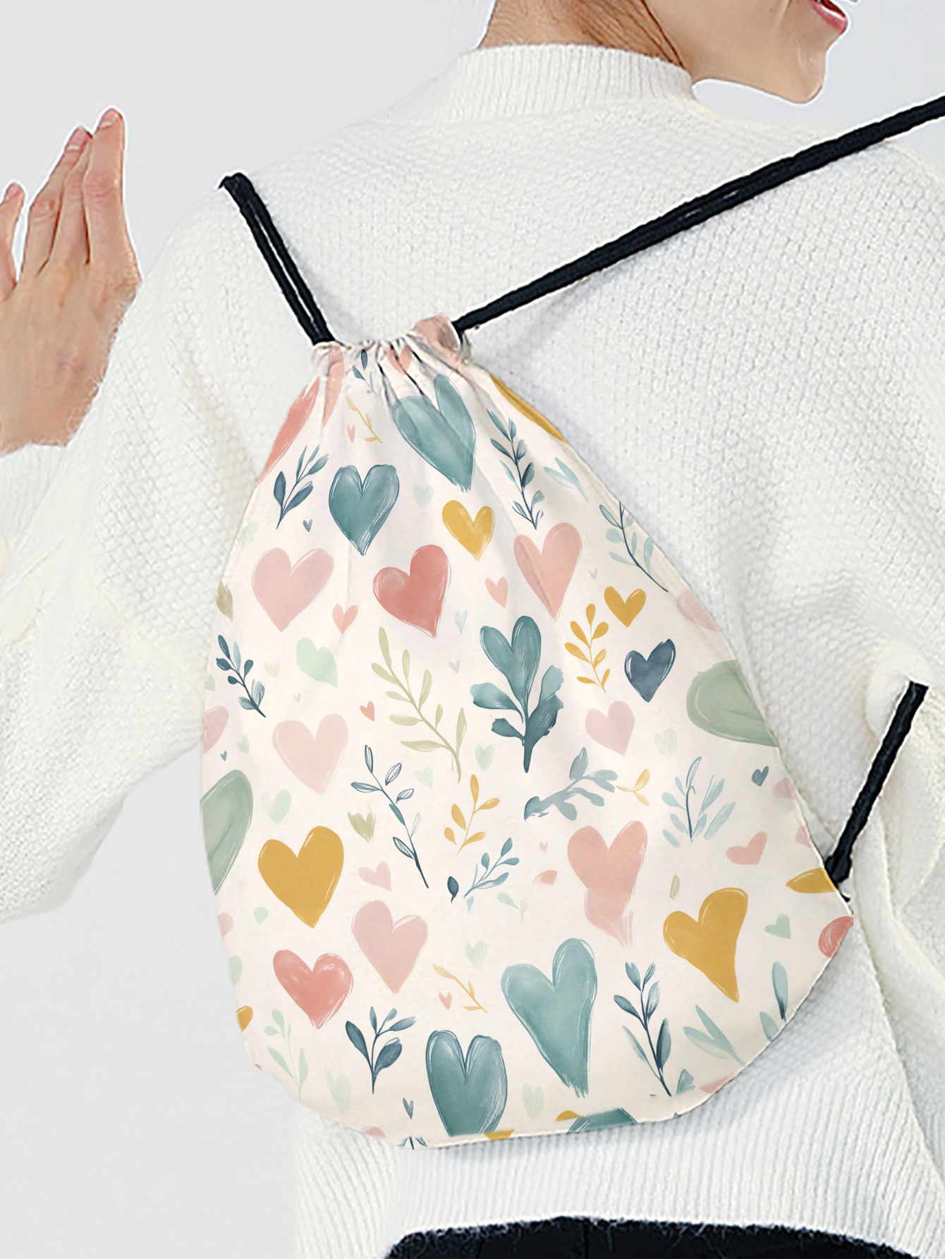 Heart Print Drawstring Backpac - đánh giá và giá Yoga Fitness Bag