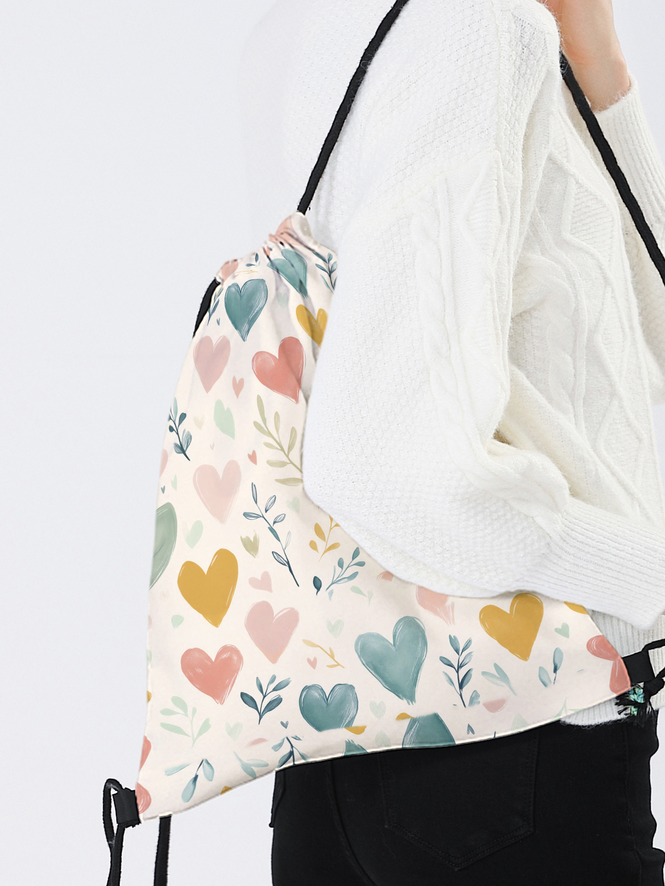 Heart Print Drawstring Backpac - đánh giá và giá Yoga Fitness Bag